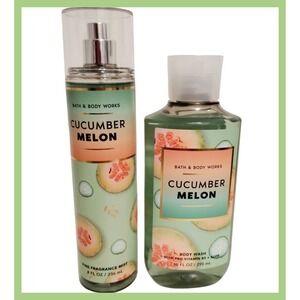 2 Bath and Body Works CUCUMBER MELON Body Mist & Body Wash retired